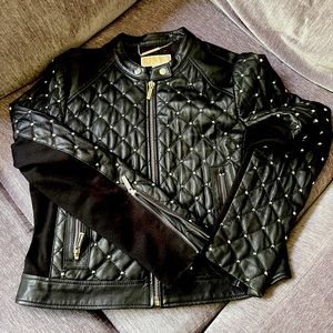 Michael Kors studded motto black biker  leather jacket